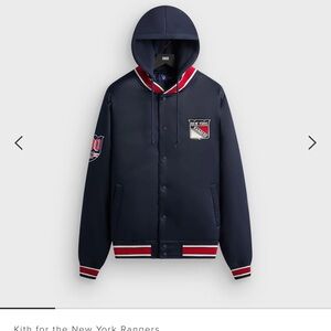 Kith Dark Blue Varsity Jacket with Red Accents